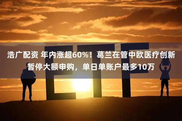 浩广配资 年内涨超60%！葛兰在管中欧医疗创新暂停大额申购，单日单账户最多10万