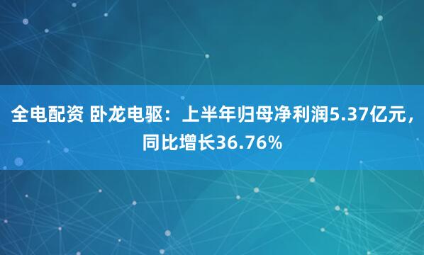 全电配资 卧龙电驱：上半年归母净利润5.37亿元，同比增长36.76%