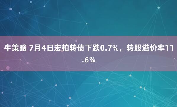 牛策略 7月4日宏柏转债下跌0.7%,转股溢价率11.6%